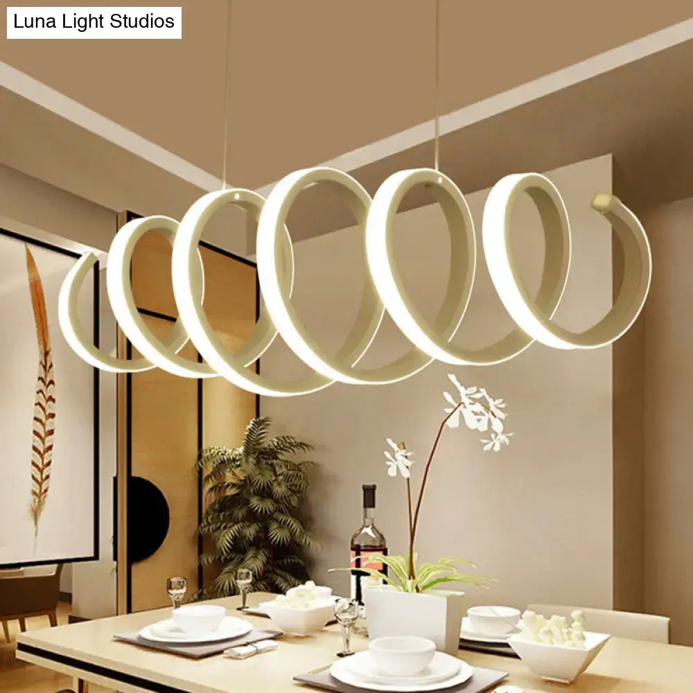 Minimalist white spiral led pendant light for dining room