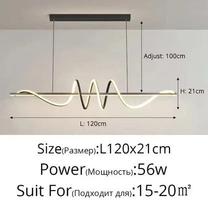 Sleek wavy pendant lights for dining room with brushed metallic finish