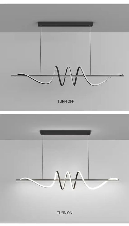Sleek wavy pendant lights for dining room with brushed metallic finish