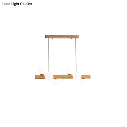 Modern wooden led ceiling light with cream glass shade dining room