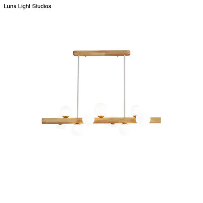 Modern wooden led ceiling light with cream glass shade dining room