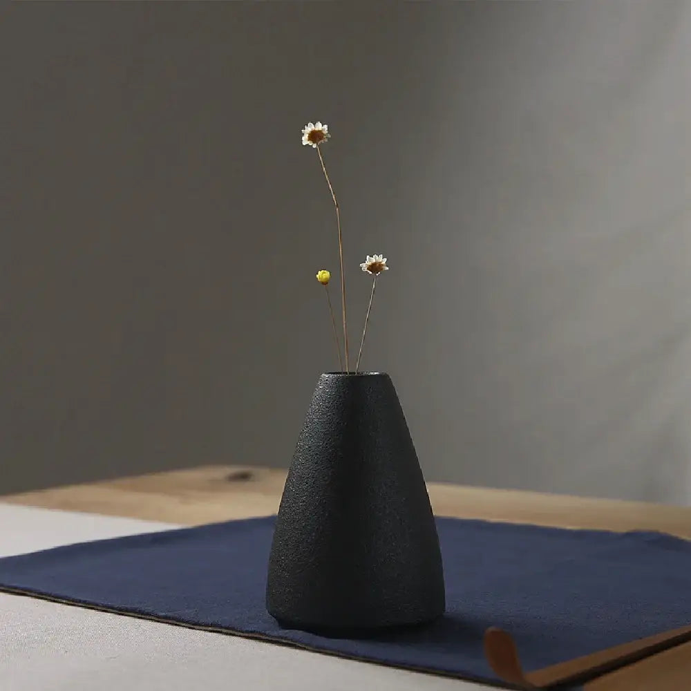 Matte black ceramic small vase elegant japanese living room decor