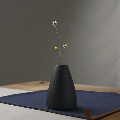 Matte black ceramic small vase elegant japanese living room decor