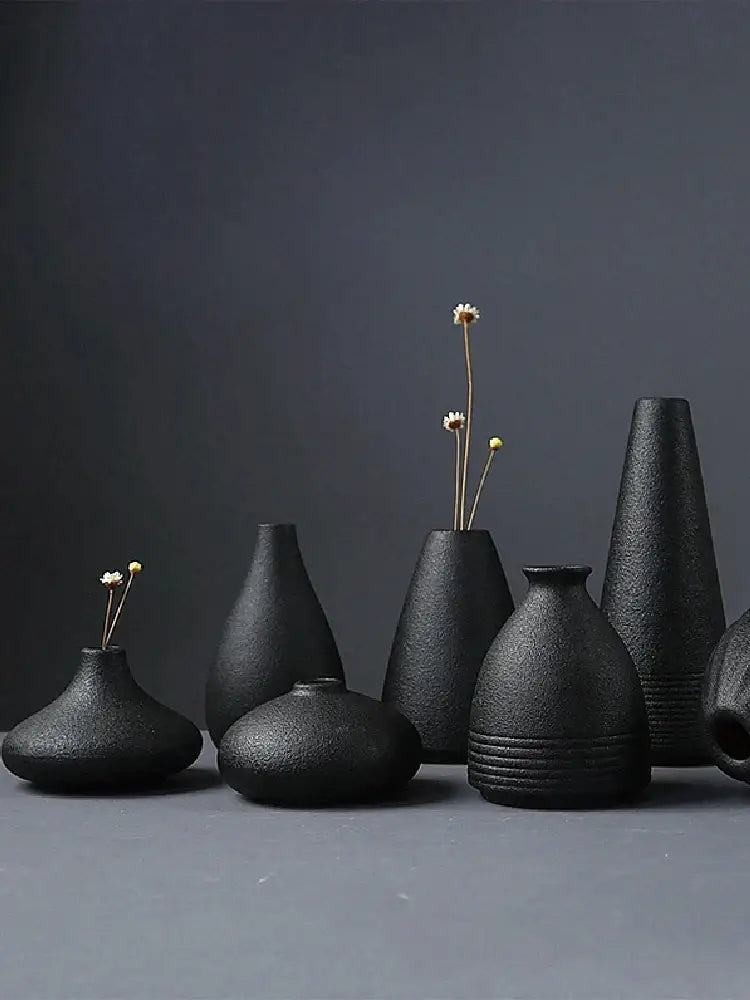 Matte black ceramic small vase elegant japanese living room decor
