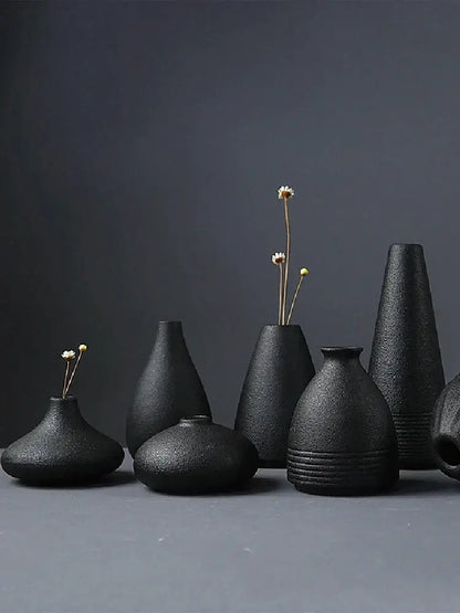 Matte black ceramic small vase elegant japanese living room decor