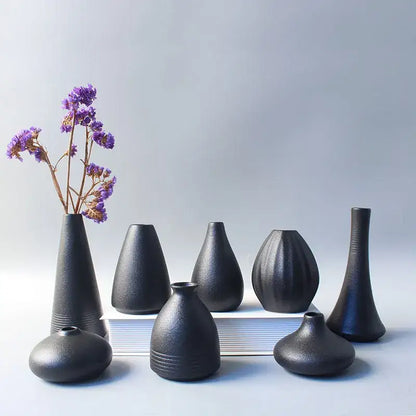 Matte black ceramic small vase elegant japanese living room decor