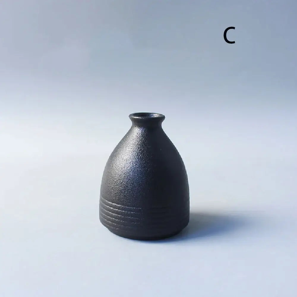 Matte black ceramic small vase elegant japanese living room decor