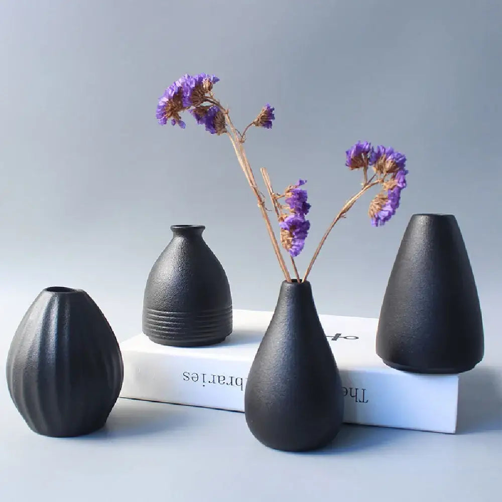 Matte black ceramic small vase elegant japanese living room decor