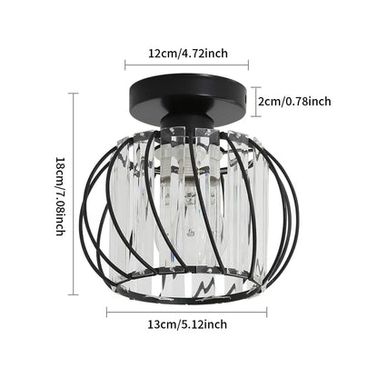 Farmhouse bronze metal cage ceiling light with crystals for bedroom