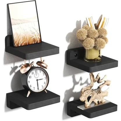 Dark wood small floating shelves 4-pack living room wall decor