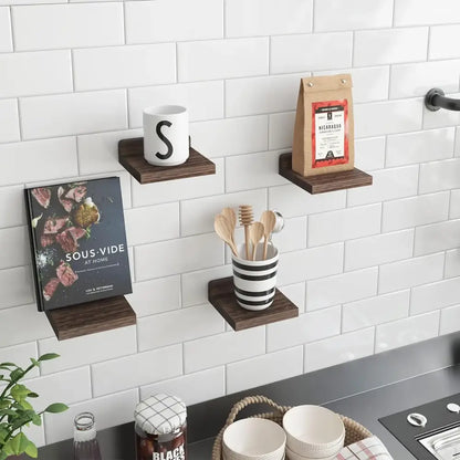 Dark wood small floating shelves 4-pack living room wall decor