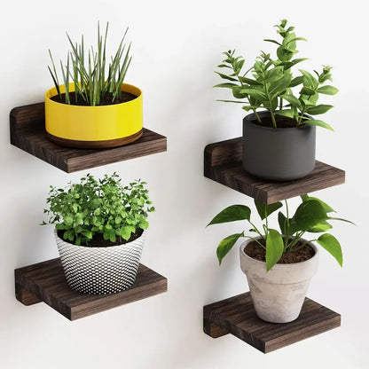 Dark wood small floating shelves 4-pack living room wall decor