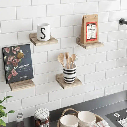 Dark wood small floating shelves 4-pack living room wall decor