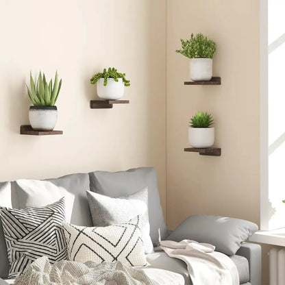 Dark wood small floating shelves 4-pack living room wall decor