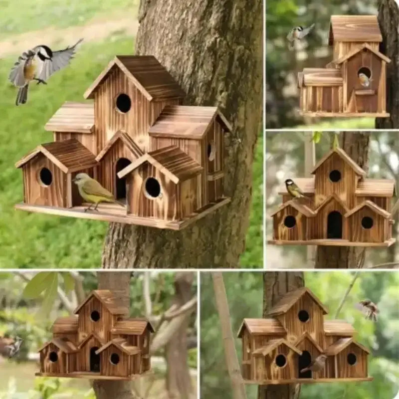 Rustic wooden hanging bird house garden small house style