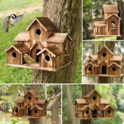 Rustic wooden hanging bird house garden small house style