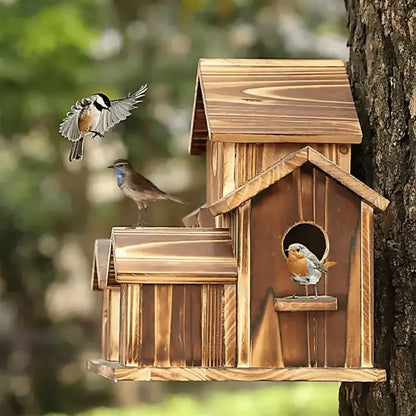 Rustic wooden hanging bird house garden small house style