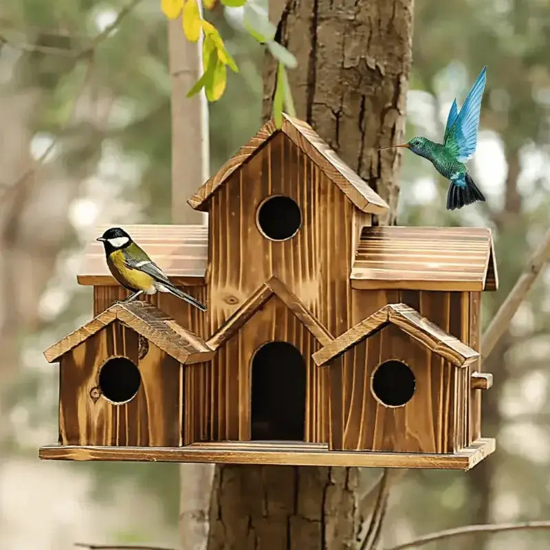 Rustic wooden hanging bird house garden small house style