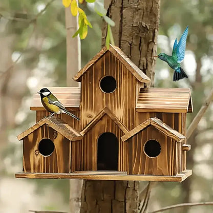Rustic wooden hanging bird house garden small house style