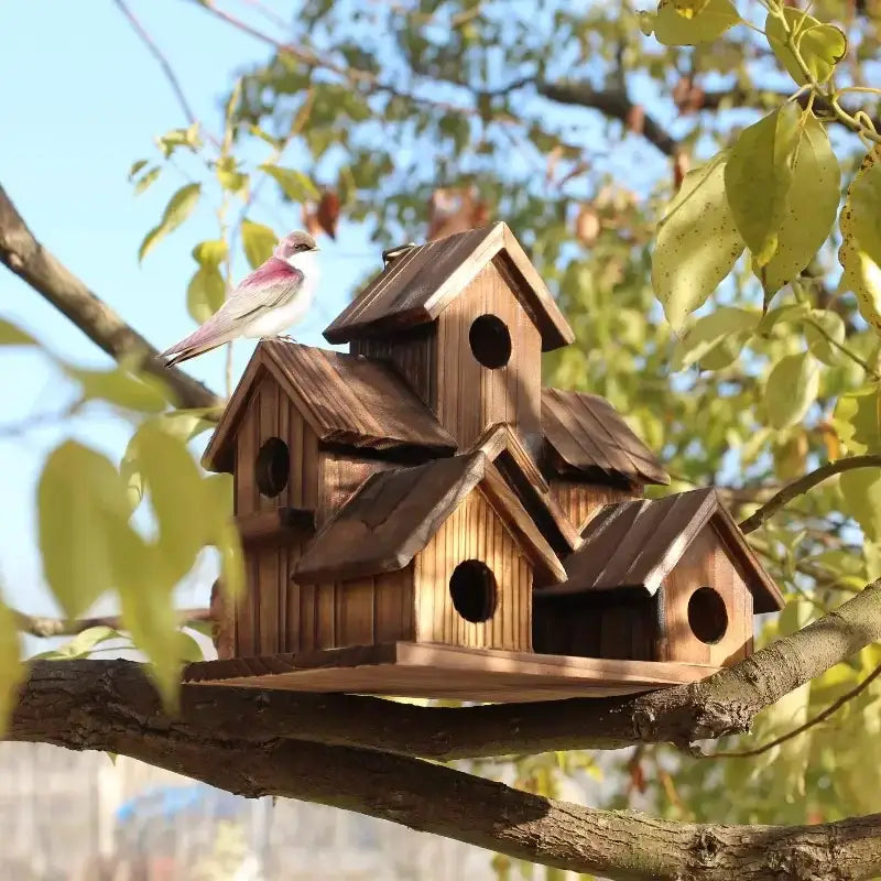 Rustic wooden hanging bird house garden small house style