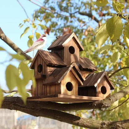 Rustic wooden hanging bird house garden small house style