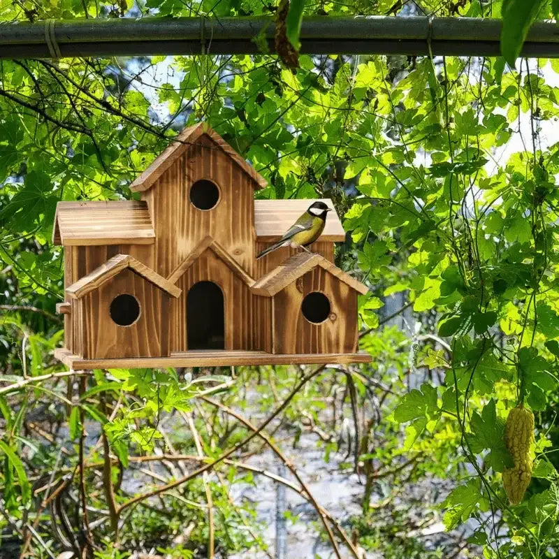 Rustic wooden hanging bird house garden small house style