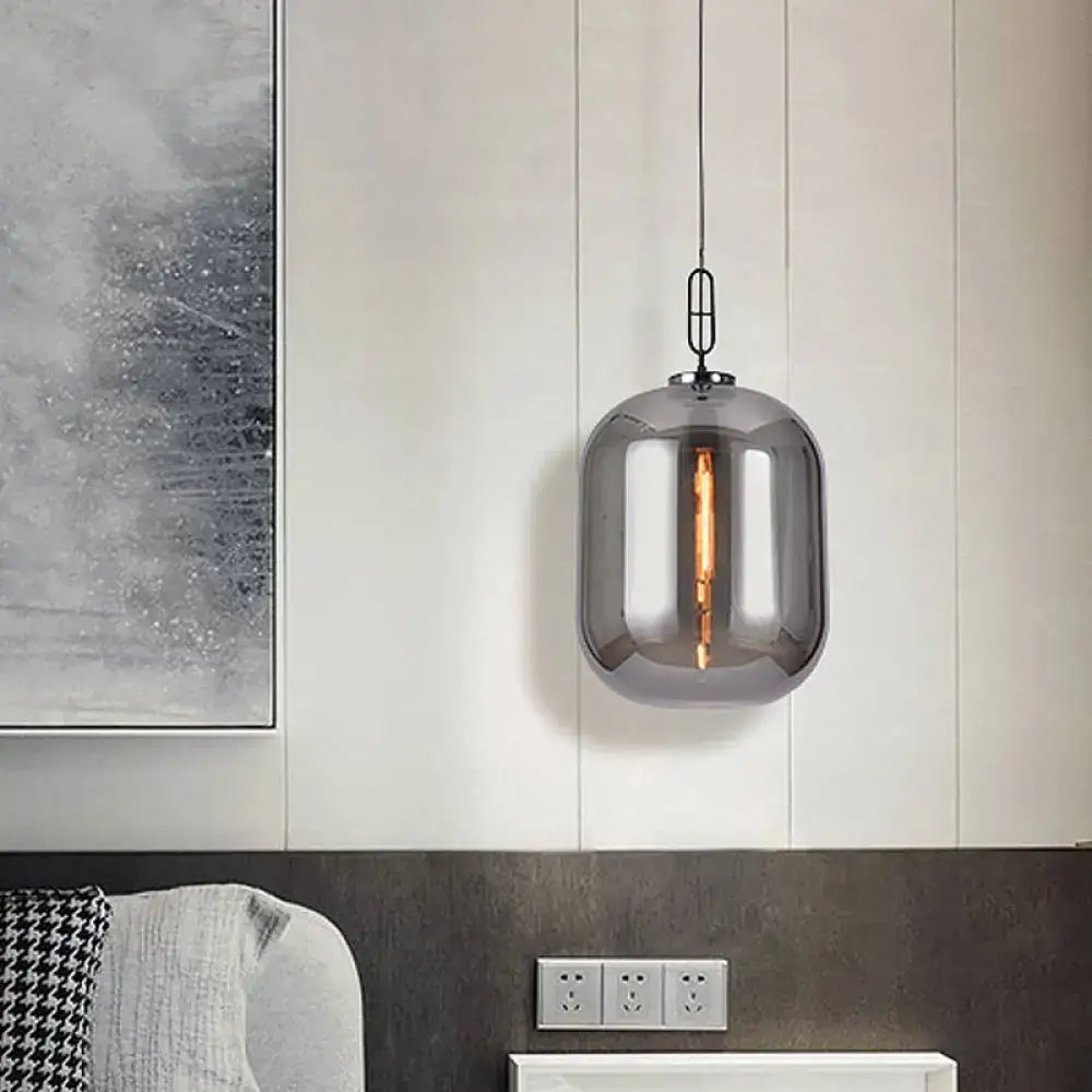 Industrial smoke gray & cognac glass pendant lamp dining room light