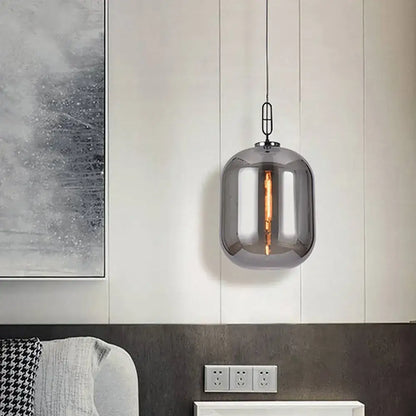 Industrial smoke gray & cognac glass pendant lamp dining room light