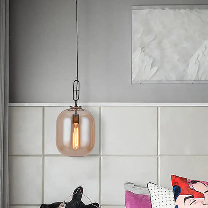 Industrial smoke gray & cognac glass pendant lamp dining room light