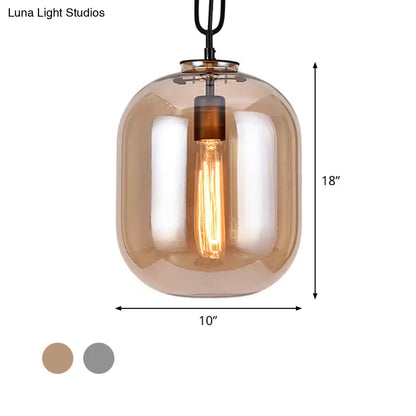 Industrial smoke gray & cognac glass pendant lamp dining room light
