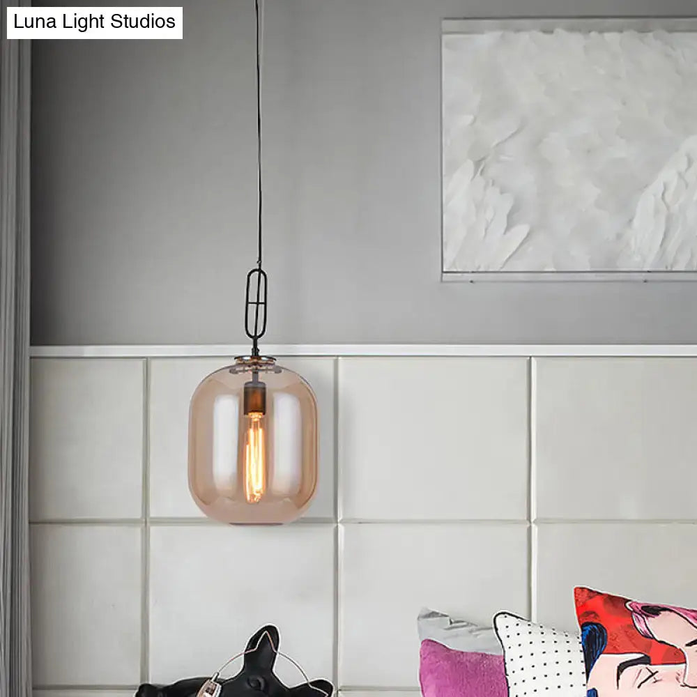 Industrial smoke gray & cognac glass pendant lamp dining room light