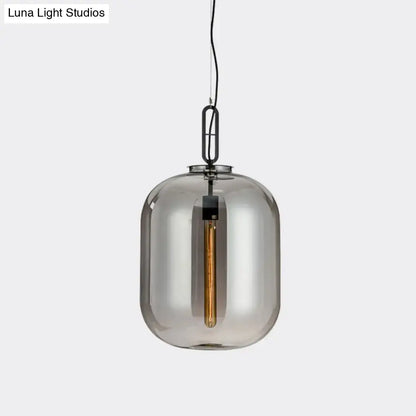 Industrial smoke gray & cognac glass pendant lamp dining room light