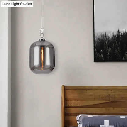 Industrial smoke gray & cognac glass pendant lamp dining room light