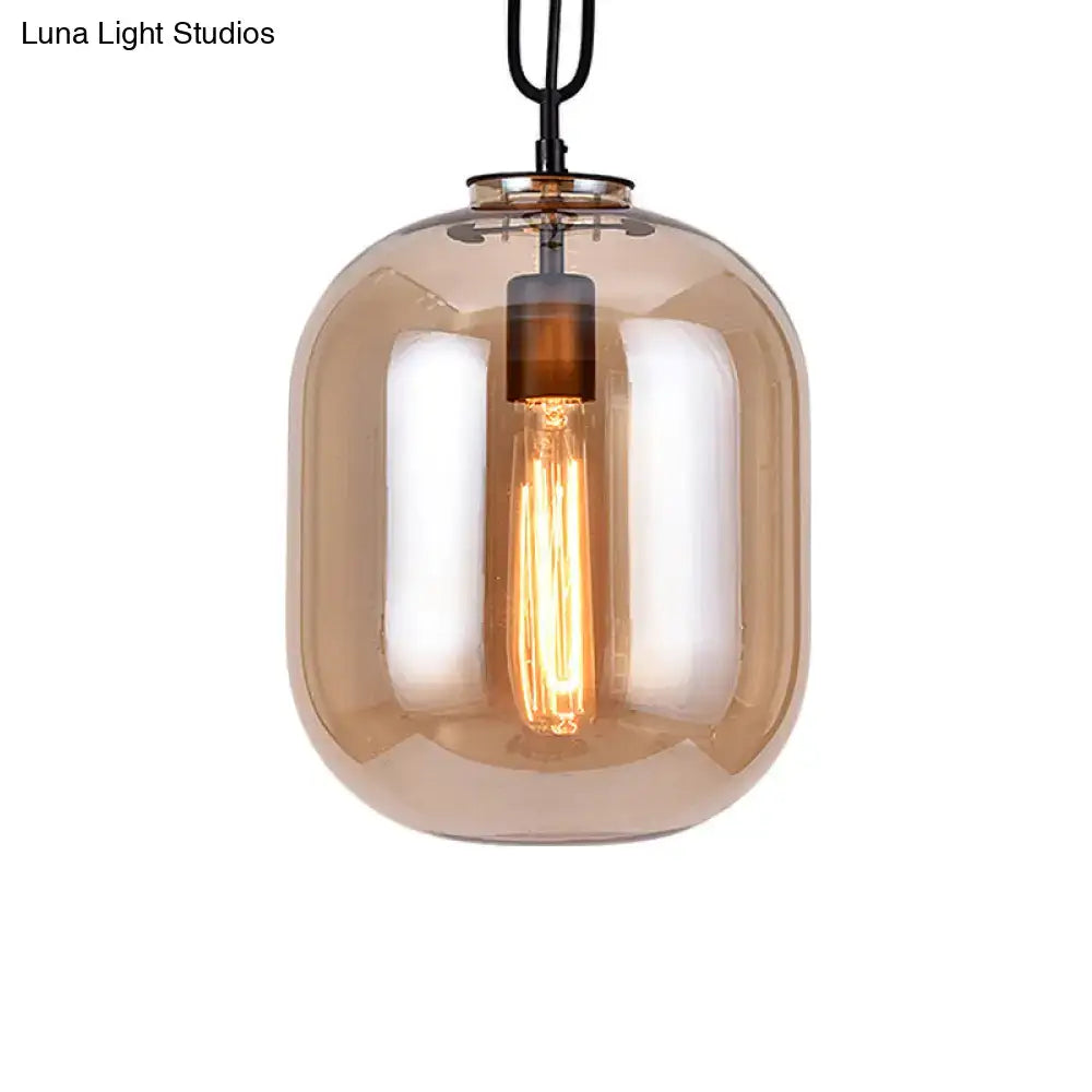 Industrial smoke gray & cognac glass pendant lamp dining room light
