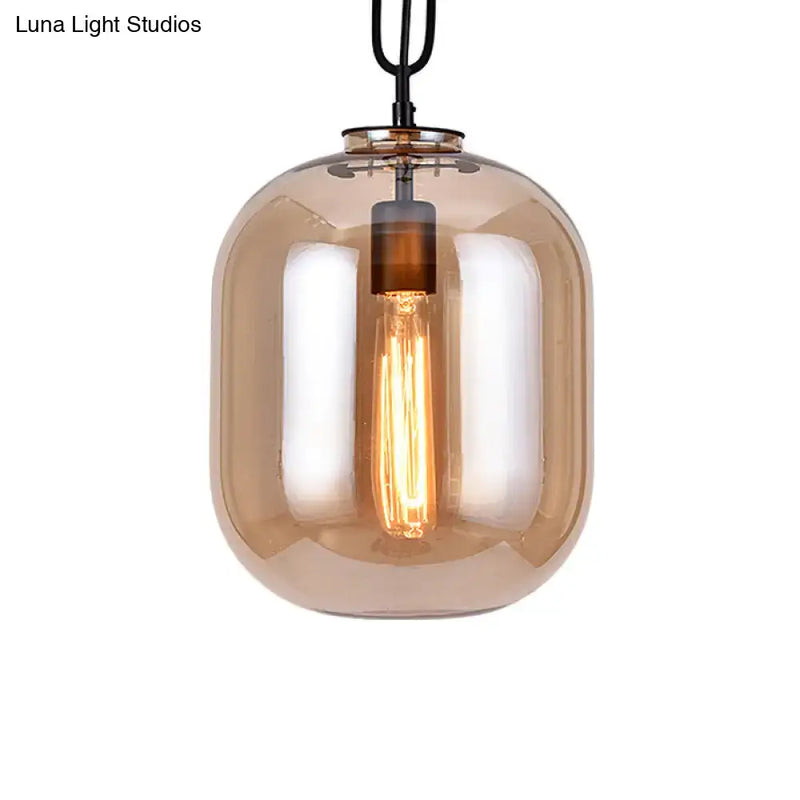 Industrial smoke gray & cognac glass pendant lamp dining room light