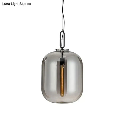 Industrial smoke gray & cognac glass pendant lamp dining room light