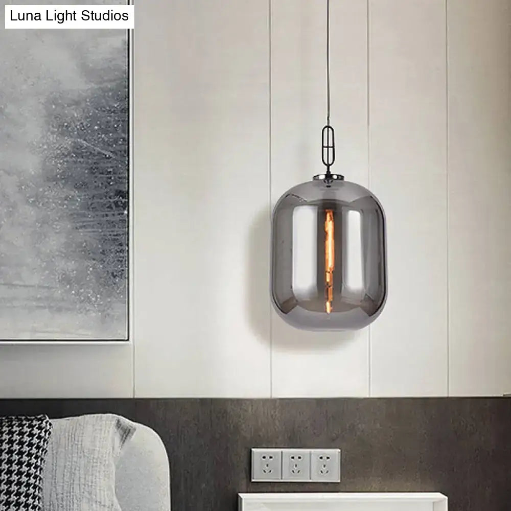 Industrial smoke gray & cognac glass pendant lamp dining room light