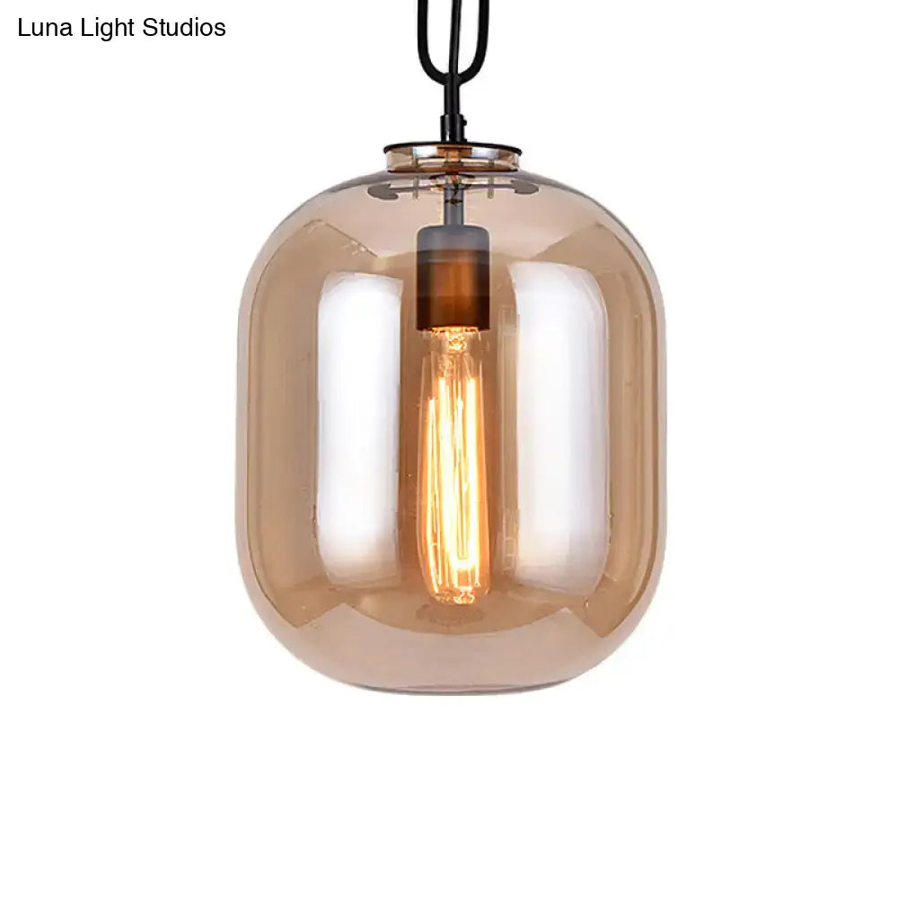 Industrial smoke gray & cognac glass pendant lamp dining room light