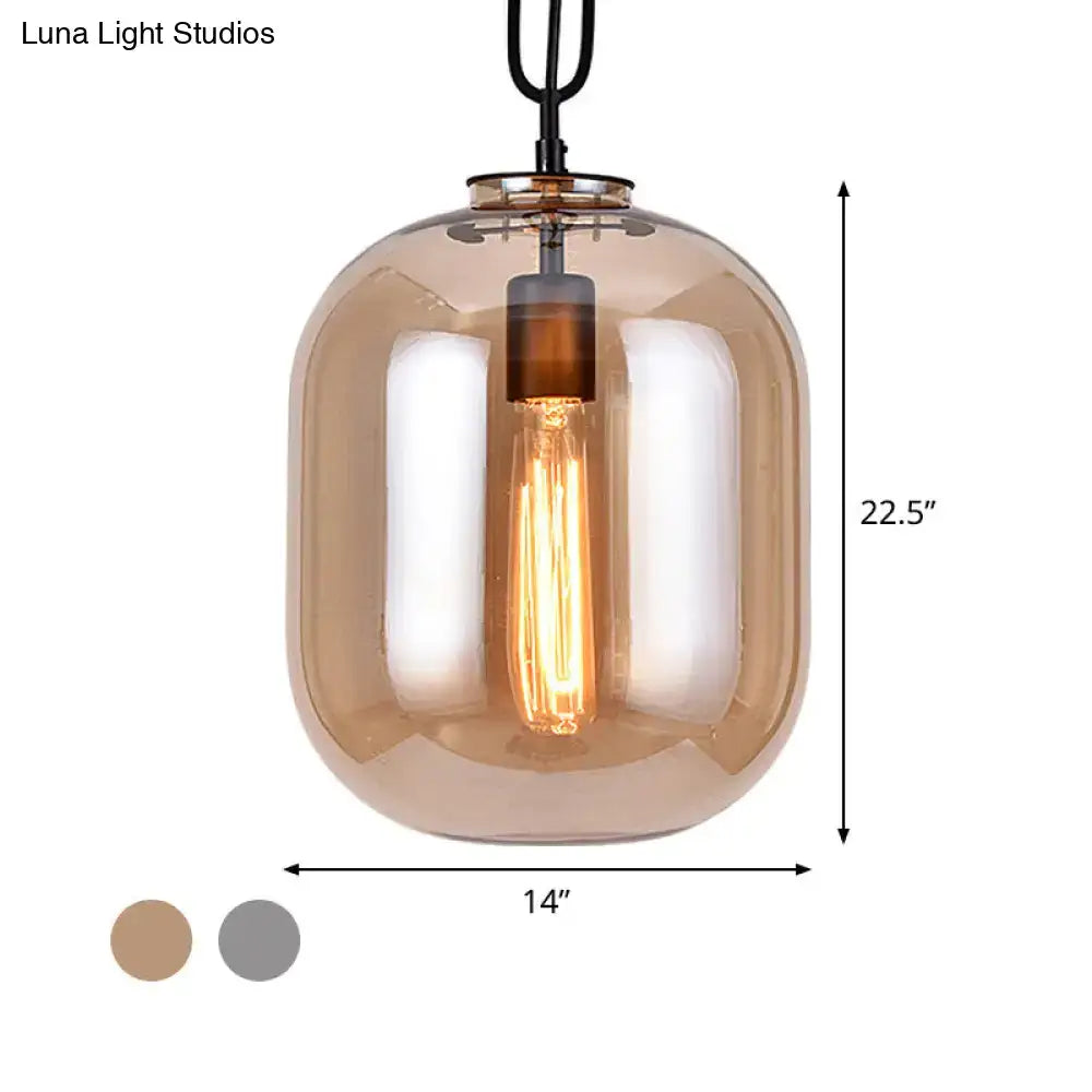Industrial smoke gray & cognac glass pendant lamp dining room light