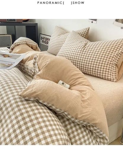 Japanese beige & white quilted duvet cover set bedroom bedding