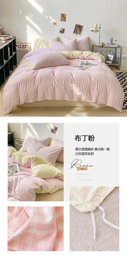 Japanese beige & white quilted duvet cover set bedroom bedding