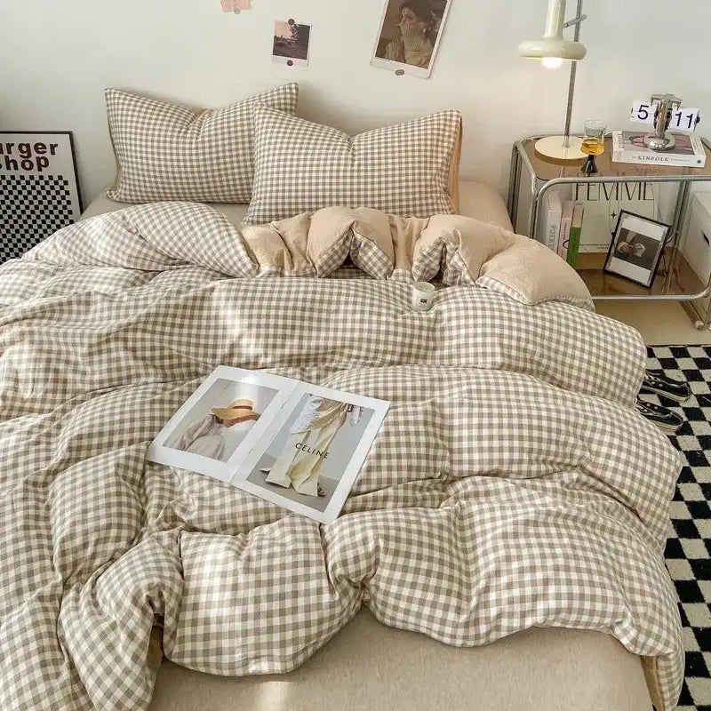 Japanese beige & white quilted duvet cover set bedroom bedding