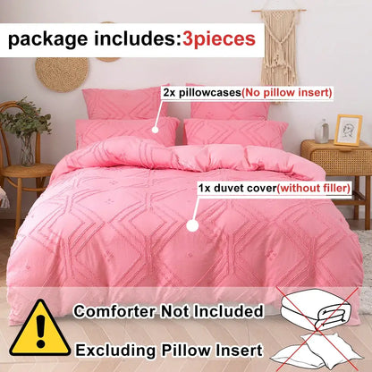 Beige quilted geometric duvet cover set bedroom frayed texture