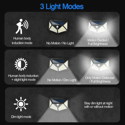 Modern black triangular 100 led outdoor lights with motion sensor garden