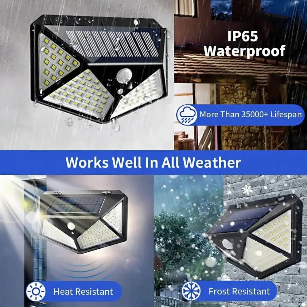 Modern black triangular 100 led outdoor lights with motion sensor garden