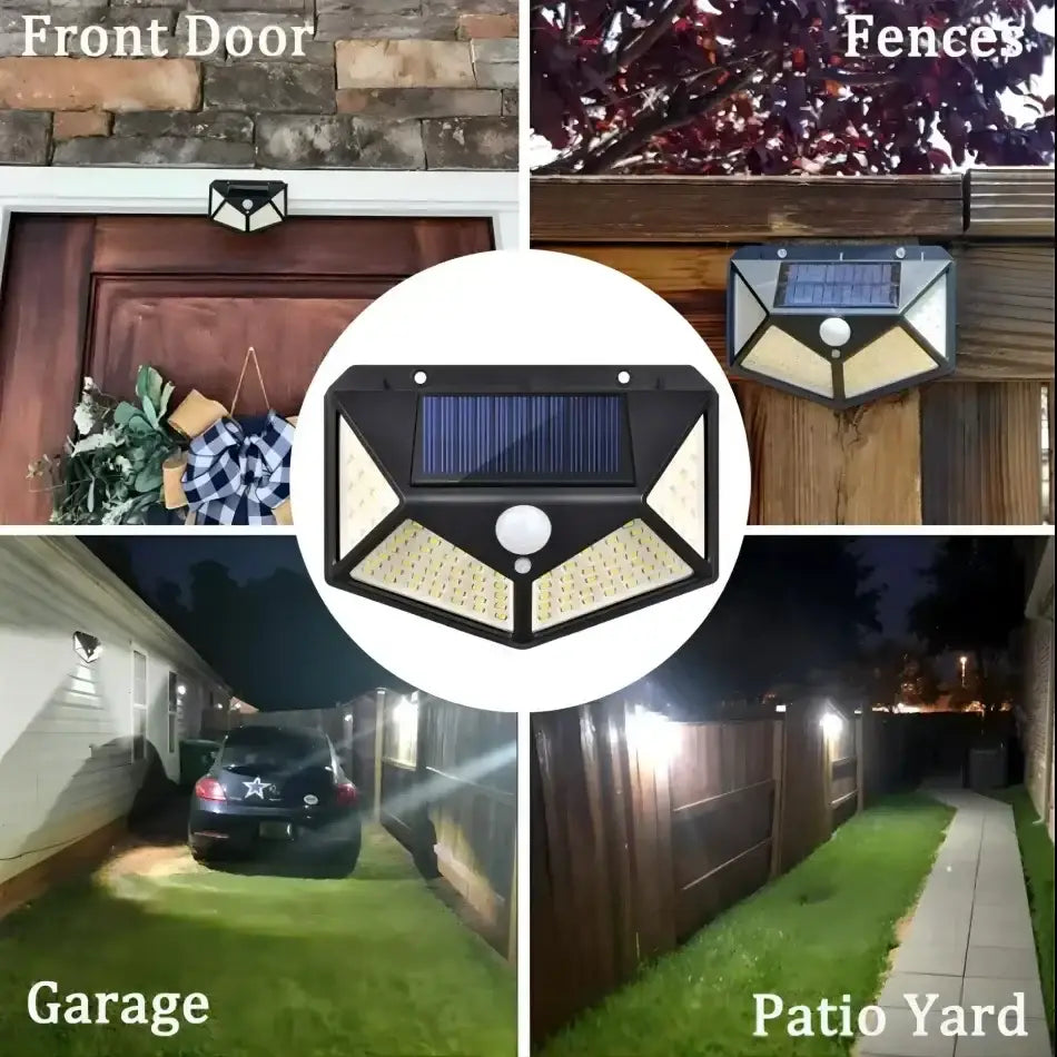 Modern black triangular 100 led outdoor lights with motion sensor garden