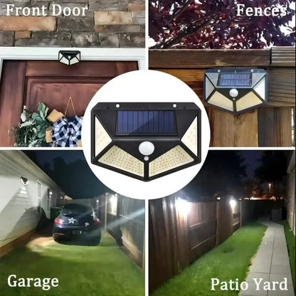 Modern black triangular 100 led outdoor lights with motion sensor garden