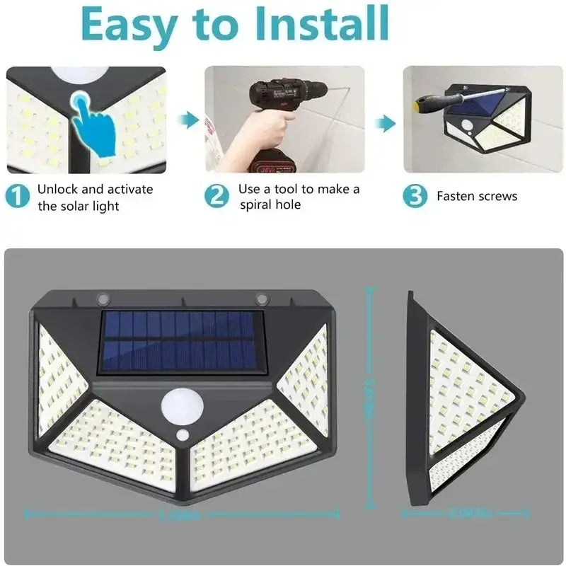 Modern black triangular 100 led outdoor lights with motion sensor garden
