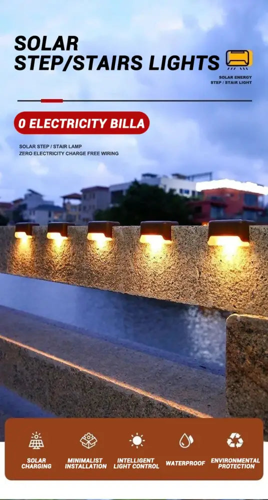 Modern black solar led outdoor stair lights with sun sensor