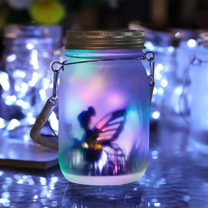 Solar mason jar fairy silhouette lantern garden light